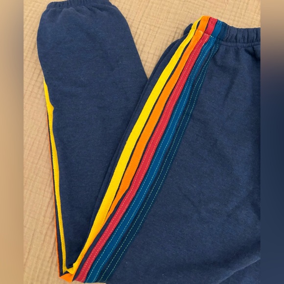 Aviator Nation Navy Sweatpants with Rainbow Side Stripes - Picture 2 of 4